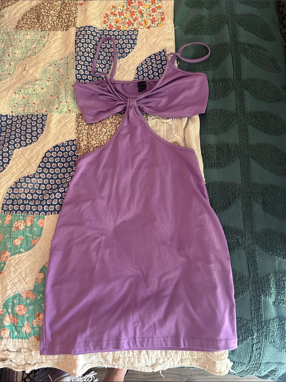 SHEIN Lavender Cutout Tie-Front Mini Dress